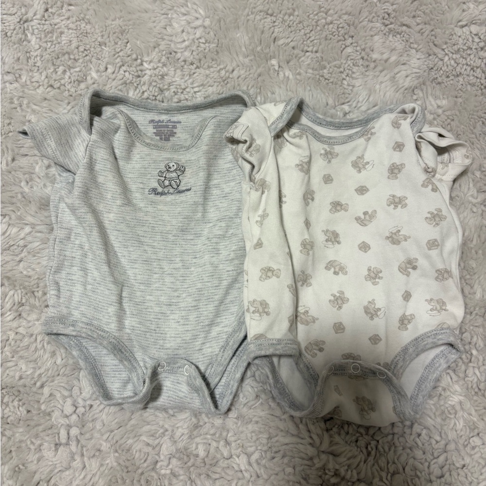 Ralph Lauren 2 Gray and White Baby Onesies Set newborn